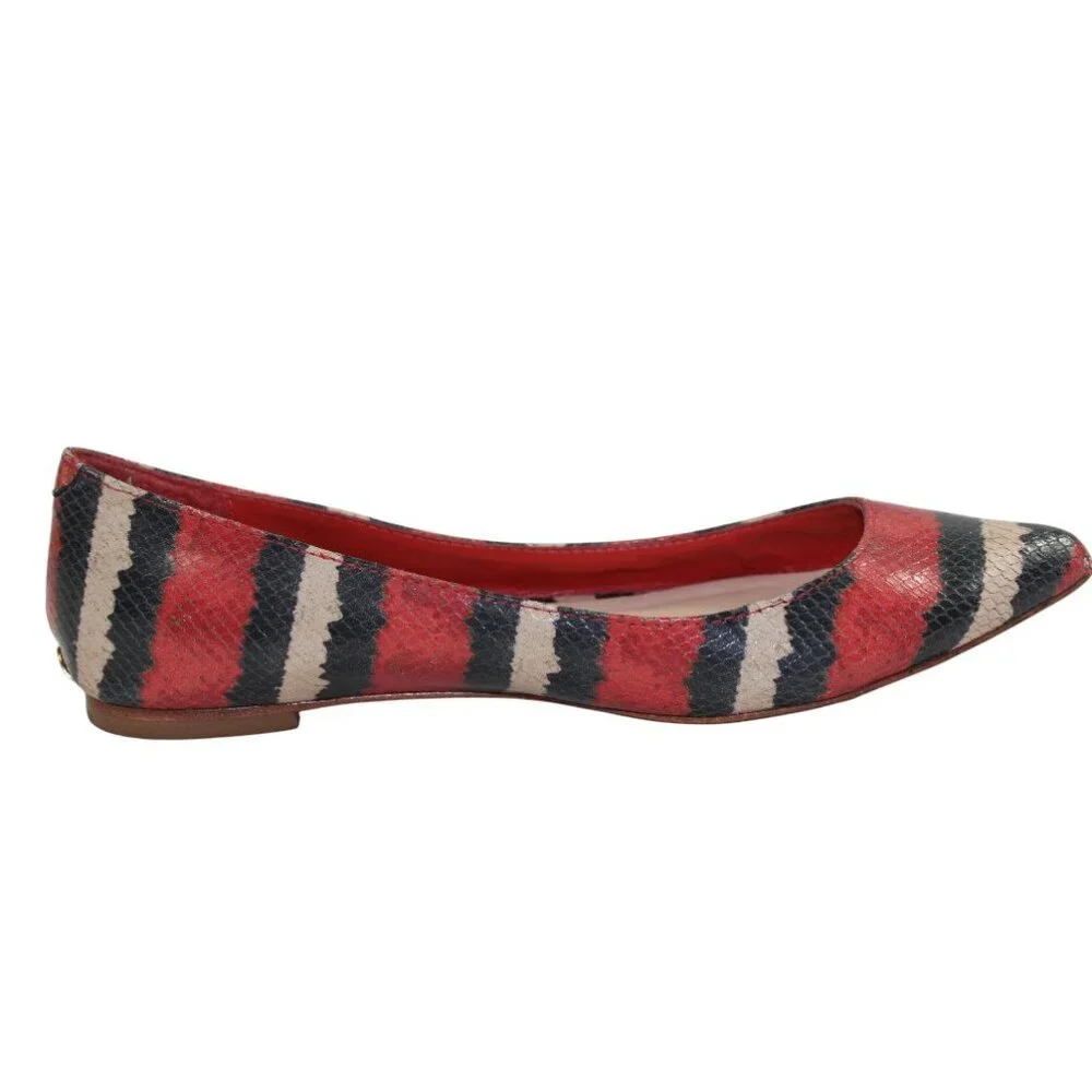 Loeffler Randall Statement Striped Pointed Toe Flats Red Black White Size 6
